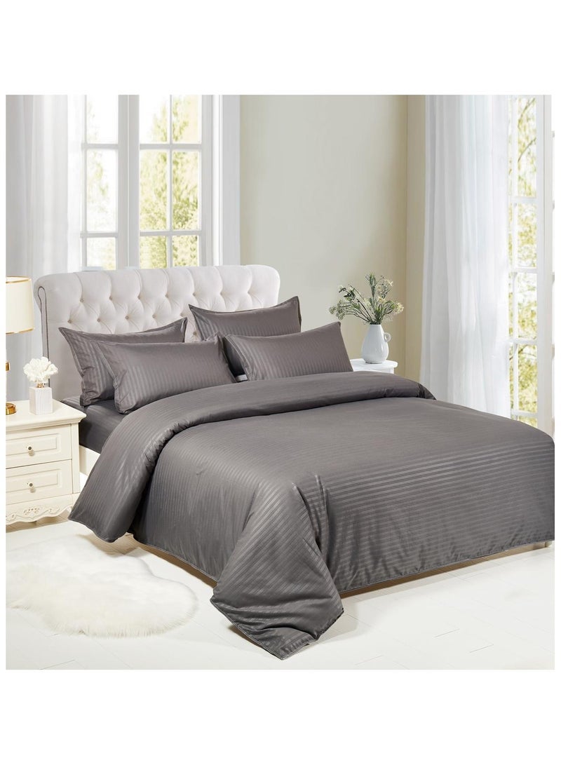AL RAID 6Piece King Size Bed Sheet Set Luxury Weave Hidden Zipper Closure Include 1 Fitted Sheet with 1 Duvet Cover and 4 Pillow Cases 220x240cm