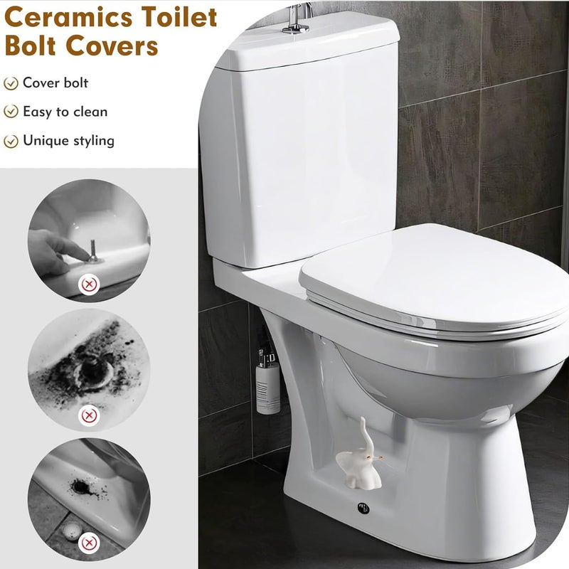 LJCA 2Pcs White Elephant Toilet Bolt Covers Decorative, Christmas White Elephant Gifts, Ceramic Toilet Screw Cover Caps for Bottom of Toilet, Tall Toilet Floor Bolt Caps, Easy installation - Image 3