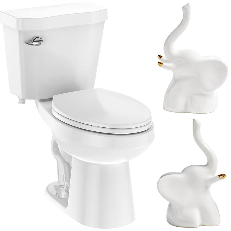 LJCA 2Pcs White Elephant Toilet Bolt Covers Decorative, Christmas White Elephant Gifts, Ceramic Toilet Screw Cover Caps for Bottom of Toilet, Tall Toilet Floor Bolt Caps, Easy installation - Image 1