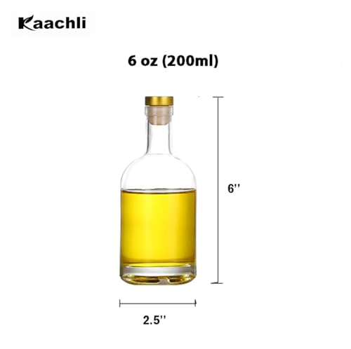 Kaachli زجاجات كاشلي الشفافة 6 أونصات - 200 مل [عبوة من 6] للنبيذ والمشروبات والزيوت والخل والكومبوتشا والبيرة والماء والصودا مع سدادة من الفلين وغطاء محكم الإغلاق - Image 3