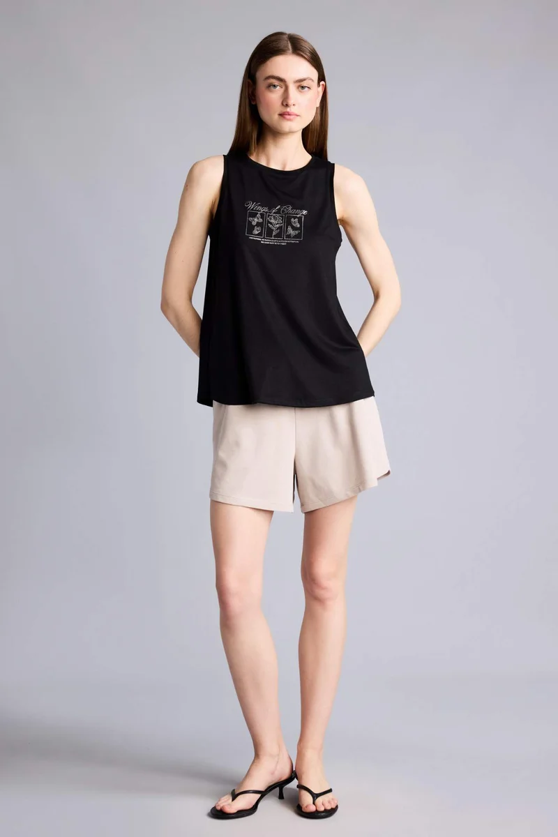 ديفاكتو Relax Fit Slogan Crew Neck Strappy Tank Top