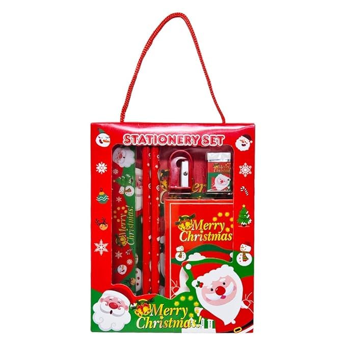 PARTEET Christmas Stationery Giftset (Pack of 6 Items) 1 Eraser, 1 Sharpener, 1 Scale, 1 Diary, 2 Pencils for Kids - Image 1