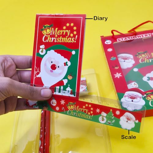 PARTEET Christmas Stationery Giftset (Pack of 6 Items) 1 Eraser, 1 Sharpener, 1 Scale, 1 Diary, 2 Pencils for Kids - Image 4