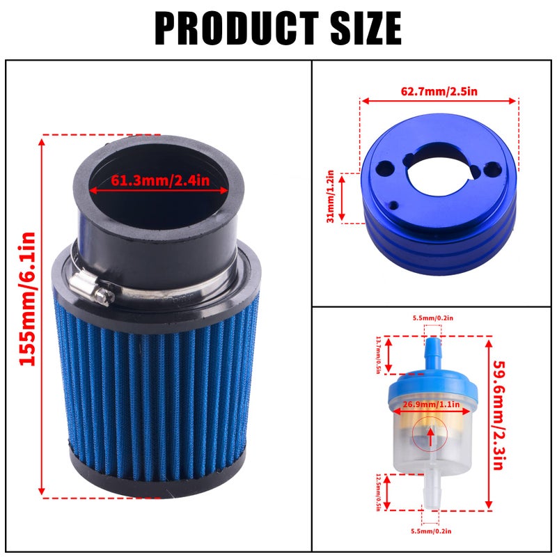 MRELC High Performance Upgraded Carburetor Air Filter adapter Intake Spark Plug Kit fit for Predator 212cc 6.5 Hp Honda Gx160 Gx200 196cc Coleman CT200U Trail CT100U Mini Bike Go Kart Racing ï¼ˆBlueï¼‰ - Image 4