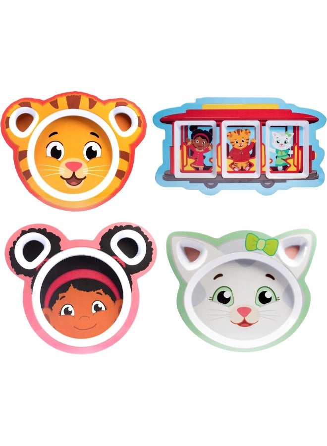SCS Direct Daniel Tiger Mealtime Feeding Plates - Set of 4, Cute Dishes for Kids w/ Daniel Tiger, Trolley, Katerina Kitty Cat & Elaina - Image 1