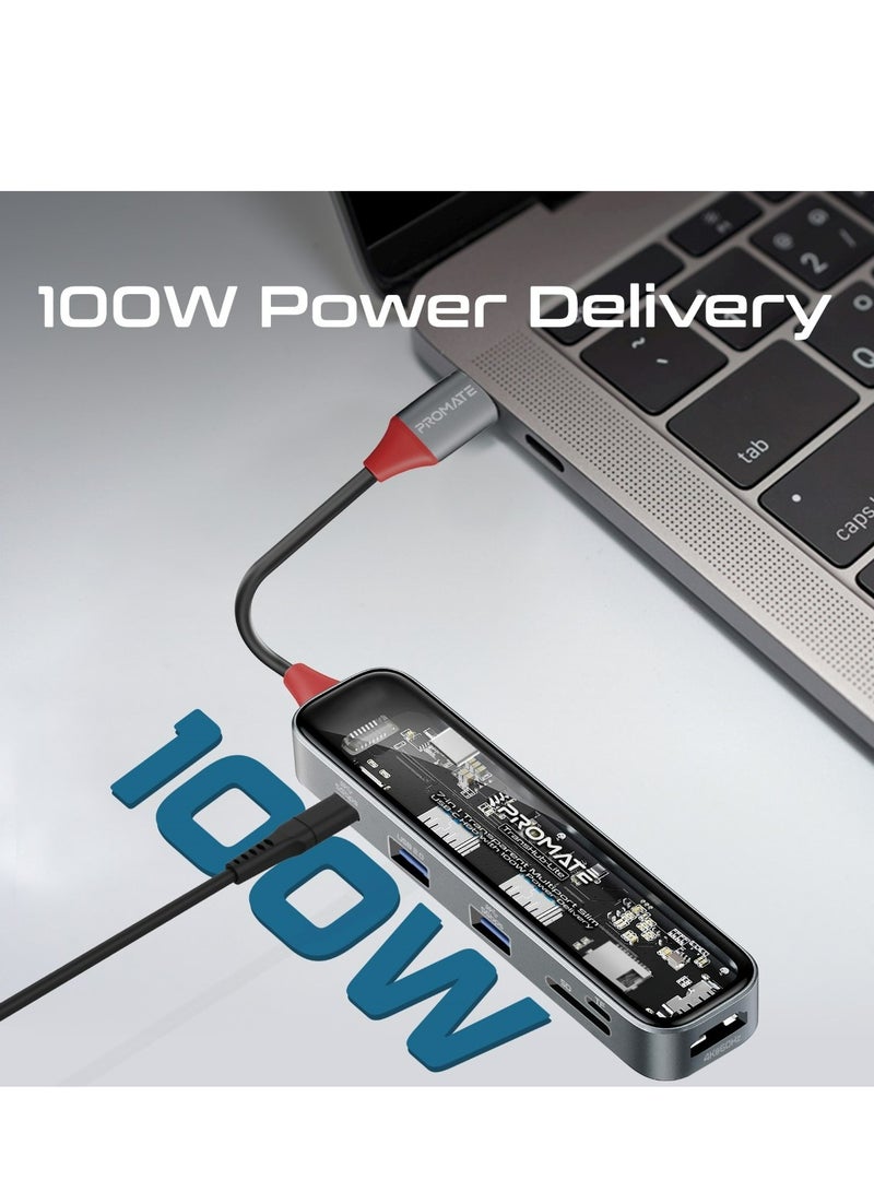 بروميت محور USB-C شفاف 7 في 1 مع HDMI 4K، فتحة بطاقة SD/TF بسعة 2TB، منفذي USB-A بسرعة 5Gbps، منفذ USB-C PD بقوة 100W ومنفذ بيانات USB-C لجهاز MacBook Pro، Dell، TransHub-Lite - Image 3
