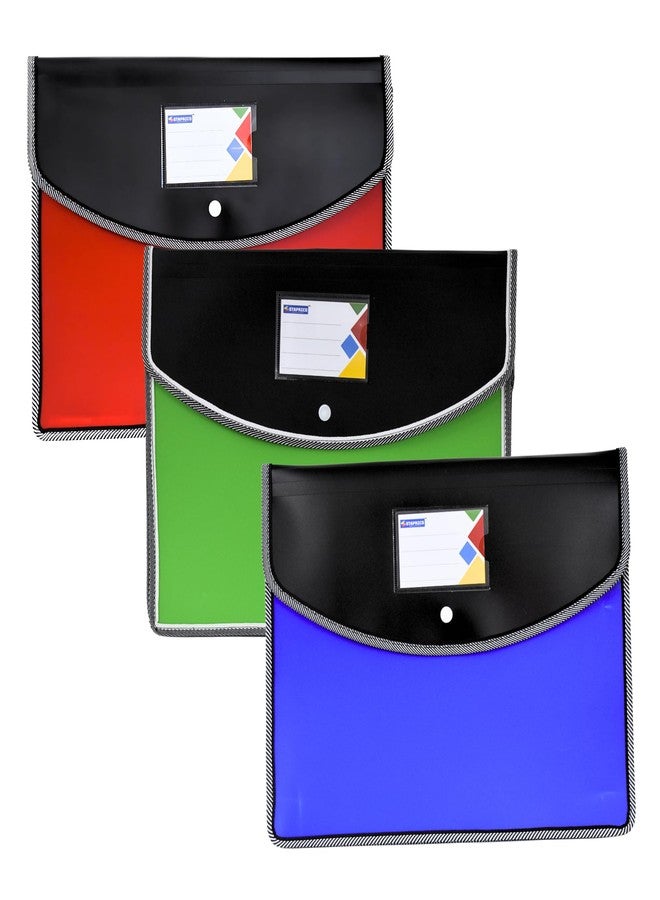 ال سي مجموعة من 3 حافظات ملفات متينة قابلة للتوسيع بأزرار - منظم مستندات بلاستيكي بحجم A4/Legal مع فتحة لبطاقة الاسم، لون فلورسنت مزدوج، حامل ملفات غير لامع للمدرسة والمكتب والمنزل - Image 1