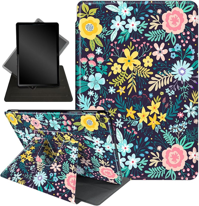 غلاف لجهاز Amazon Fire HD 10 Tablet (إصدارات 2017 و2019، مع الإصدارين السابع والتاسع)، حامل ذكي واقي قابل للدو��ان 360 درجة، لجهاز New Fire HD 10 مقاس 10.1 بوصة، تصميم Blooming Flowers Floral - Image 1