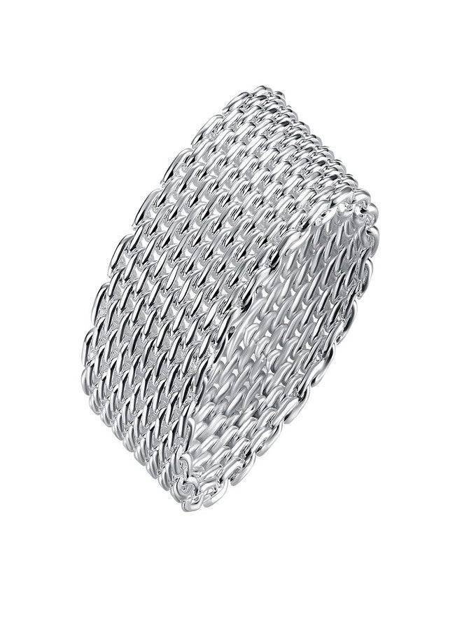 Cutesmile Fashion Beautiful Jewelry New 925 Sterling Silver Mesh Fine Ring Band(9) - Image 1