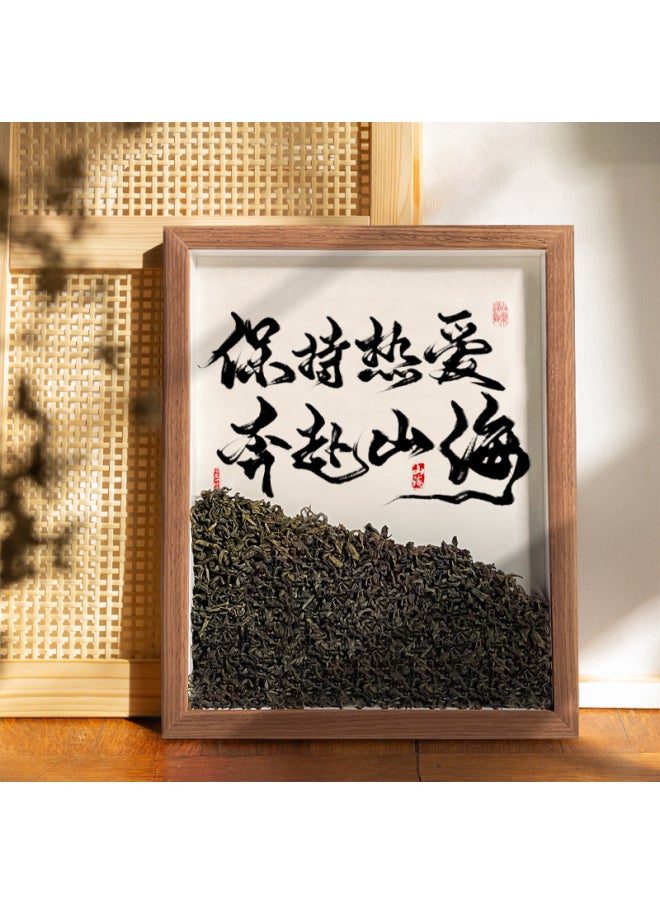 Generic Tea Room Desktop Ornaments Calligraphy And Painting Chinese Style Living Room Decorations Office Photo Frame Table Creative Gifts-Color:A3 [frame Frame + Tea + Calligraphy And Painting] [44.2*31.9cm] - Keep Your Love Running To The Mountains And Seas  - Image 1