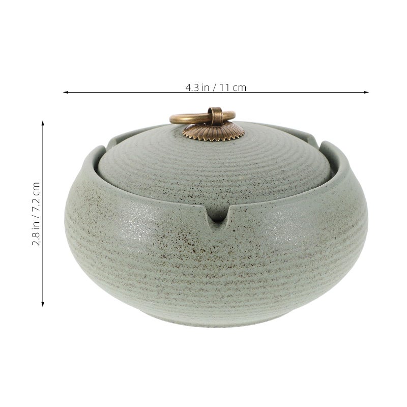 Modern Mini Ceramic Ashtray With Lid Light Green Windproof For Indoor Outdoor Home Car - Image 3