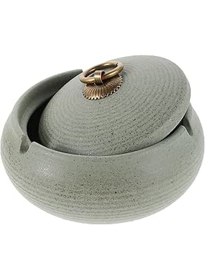 Modern Mini Ceramic Ashtray With Lid Light Green Windproof For Indoor Outdoor Home Car - Image 1