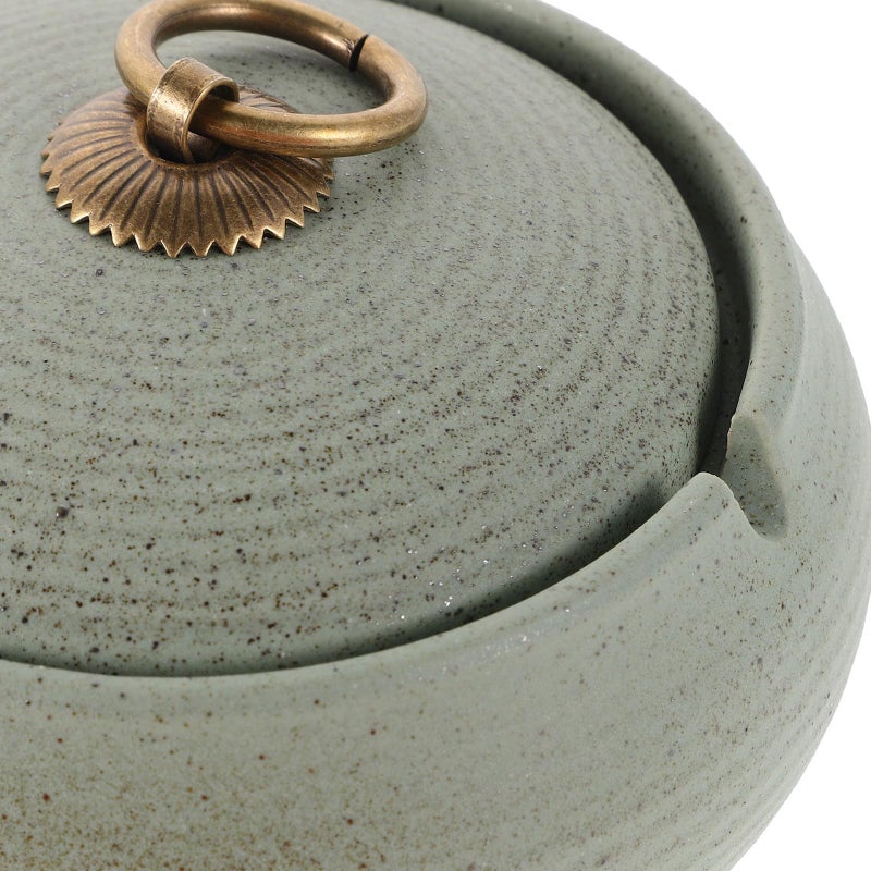 Modern Mini Ceramic Ashtray With Lid Light Green Windproof For Indoor Outdoor Home Car - Image 4