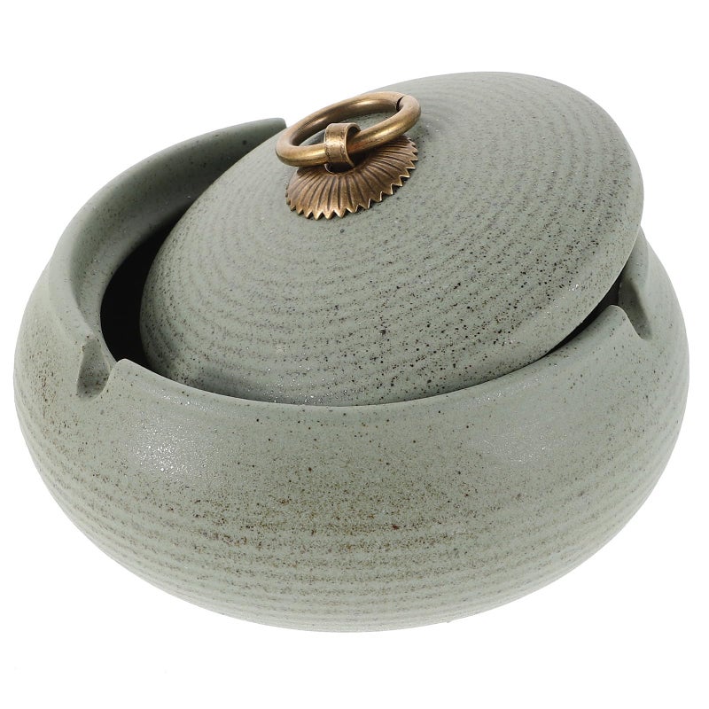 Modern Mini Ceramic Ashtray With Lid Light Green Windproof For Indoor Outdoor Home Car - Image 2