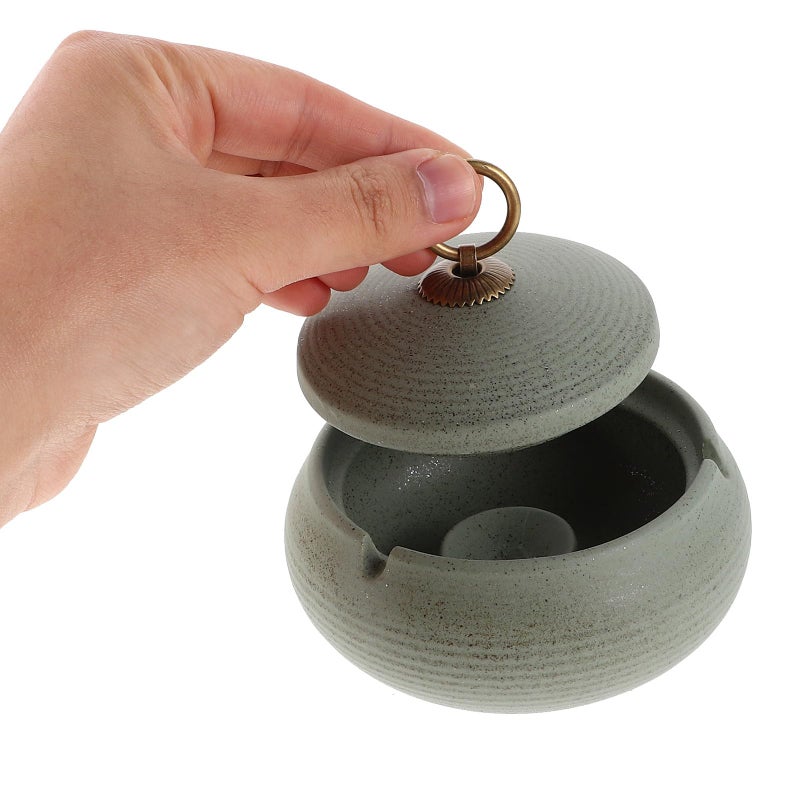 Modern Mini Ceramic Ashtray With Lid Light Green Windproof For Indoor Outdoor Home Car - Image 5