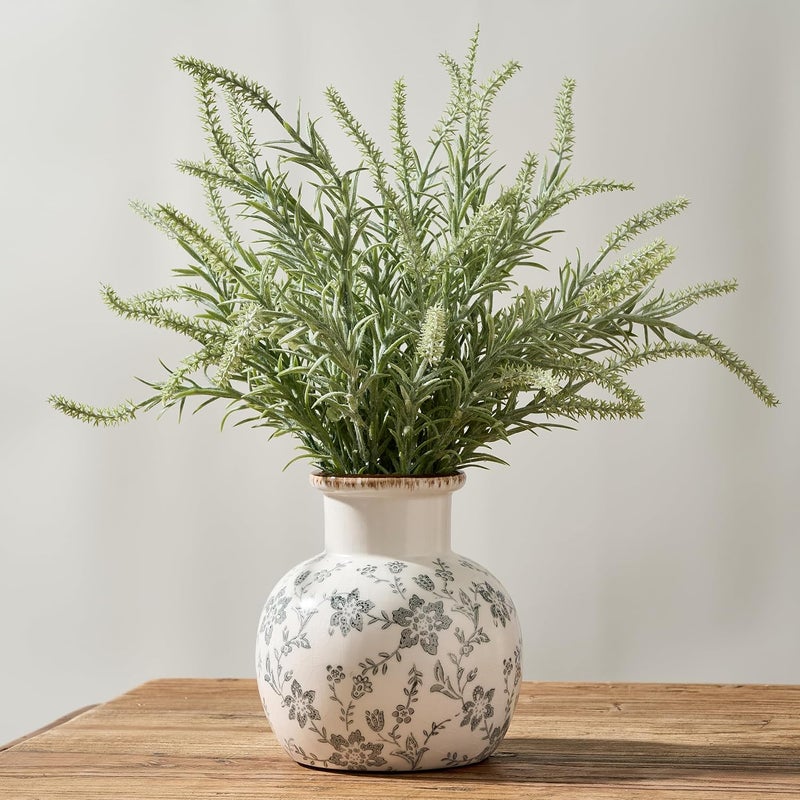 SIDUCAL Ceramic Vintage Vase, 5.91 Inch Retro Ice Cracked Chinoiserie Floral Vase, Rustic Farmhouse Vases for Home Decor, Bookshelf, Garden, Chinoiserie Decor, Tuscan Decor, Gray Floral Pattern - Image 3