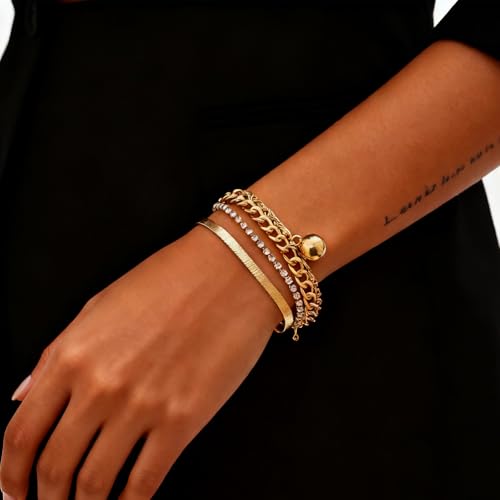 FFZDENA Bracelet Set For Women, Bracelets For Women Stylish, Chunky Bracelet For Women Stylish, Gold Hand Cuff Bracelet, Vintage Bohemian Stackable Bracelets, Alloy With Rhinestones - Image 5
