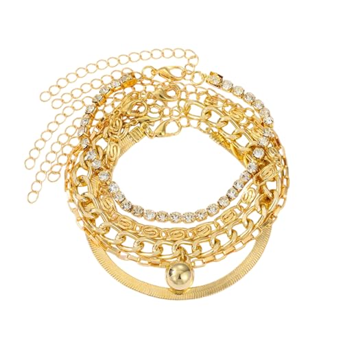 FFZDENA Bracelet Set For Women, Bracelets For Women Stylish, Chunky Bracelet For Women Stylish, Gold Hand Cuff Bracelet, Vintage Bohemian Stackable Bracelets, Alloy With Rhinestones - Image 1