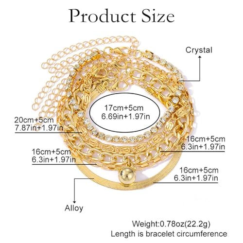 FFZDENA Bracelet Set For Women, Bracelets For Women Stylish, Chunky Bracelet For Women Stylish, Gold Hand Cuff Bracelet, Vintage Bohemian Stackable Bracelets, Alloy With Rhinestones - Image 2