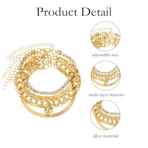 FFZDENA Bracelet Set For Women, Bracelets For Women Stylish, Chunky Bracelet For Women Stylish, Gold Hand Cuff Bracelet, Vintage Bohemian Stackable Bracelets, Alloy With Rhinestones - Image 3