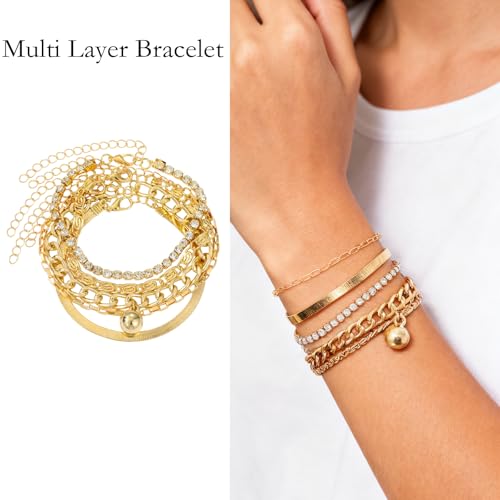FFZDENA Bracelet Set For Women, Bracelets For Women Stylish, Chunky Bracelet For Women Stylish, Gold Hand Cuff Bracelet, Vintage Bohemian Stackable Bracelets, Alloy With Rhinestones - Image 4