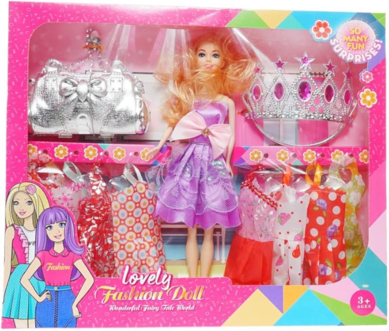 Fashion Doll For Girls With Extra Clothes, Bag And Crown - Multi Color Ofer-262