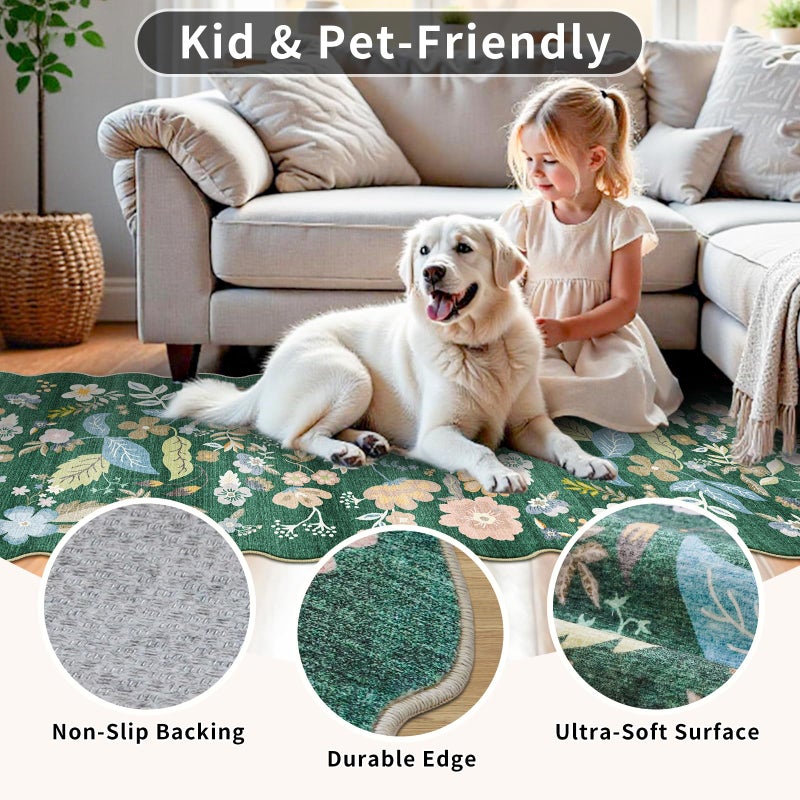 BYYVOO 3x12 Washable Hallway Runner Rug: Non Slip Floral Scalloped Runner Rugs for Kitchen 12ft Long Floor Mat for Indoor Entryway Boho Carpet Runner for Living Room Bedroom (Green, 3x12) - Image 5