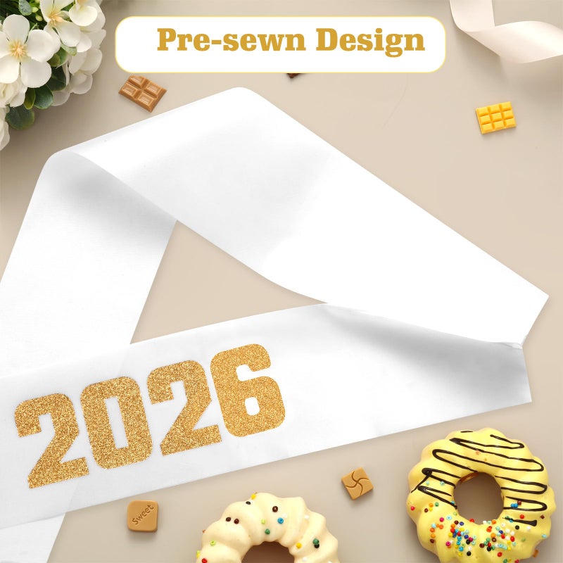 Serencatcher 6Pcs Senior Sash 2026 Soccer, Senior Sashes Class of 2026 Soccer Senior Night Party Decorations Graduation Senior Cheer Sashes Cheerleader Satin White Sash with Gold Glitter Letters - Image 3