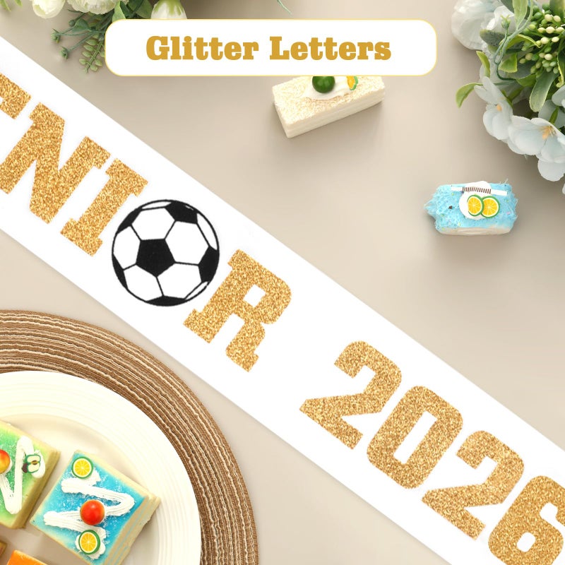 Serencatcher 6Pcs Senior Sash 2026 Soccer, Senior Sashes Class of 2026 Soccer Senior Night Party Decorations Graduation Senior Cheer Sashes Cheerleader Satin White Sash with Gold Glitter Letters - Image 4