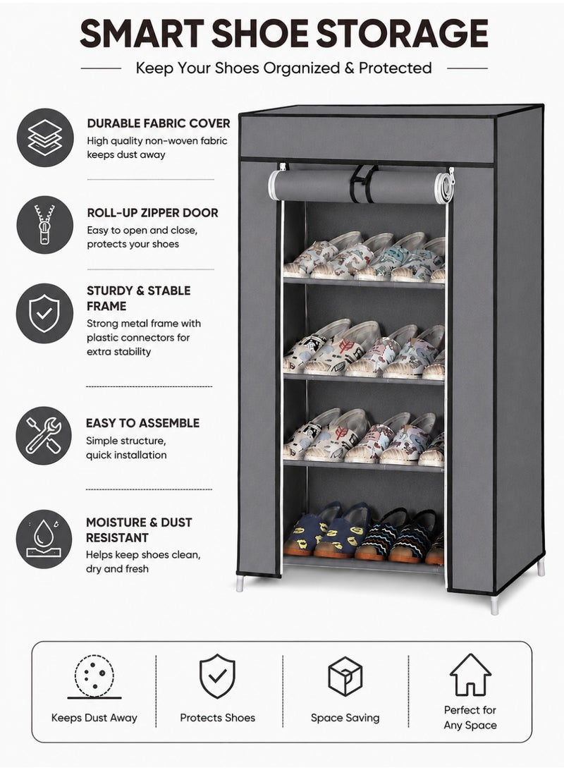 ZAICA 5-Tier Shoe Rack Organizer – Multi-Layer Storage Shelf for Shoes, Bags & Accessories, Durable Metal Frame, Space-Saving Design, Grey (90x60x30cm) - Image 2