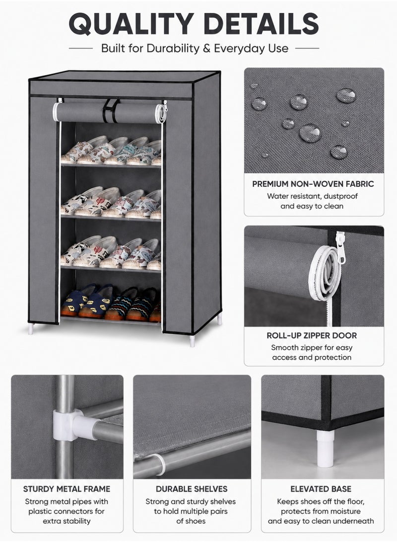 ZAICA 5-Tier Shoe Rack Organizer – Multi-Layer Storage Shelf for Shoes, Bags & Accessories, Durable Metal Frame, Space-Saving Design, Grey (90x60x30cm) - Image 3