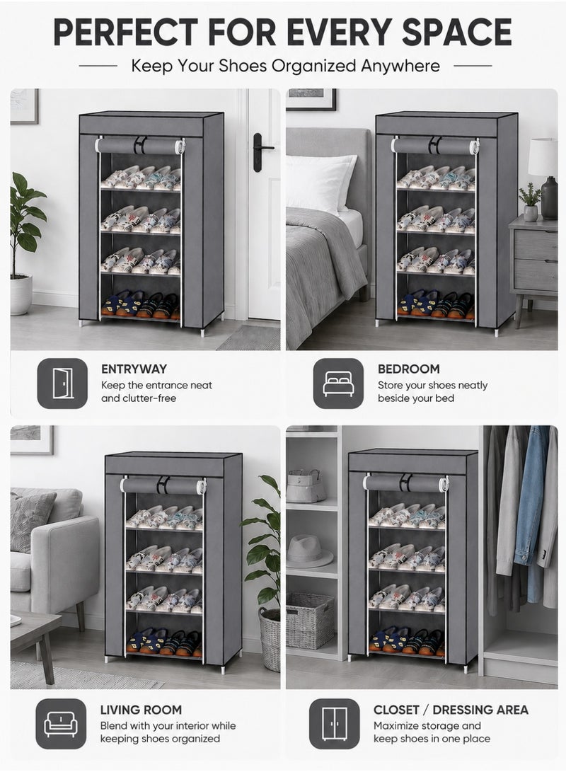 ZAICA 5-Tier Shoe Rack Organizer – Multi-Layer Storage Shelf for Shoes, Bags & Accessories, Durable Metal Frame, Space-Saving Design, Grey (90x60x30cm) - Image 4