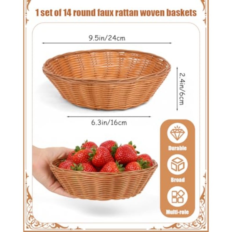 Woven Bread Baskets, 14 Pack Plastic Round Baskets for Serving, Food Storage Baskets for Fruits, Vegetables, Snacks, Small Woven Baskets for Gifts, Decorative Storage and Kitchen Organization - Image 2