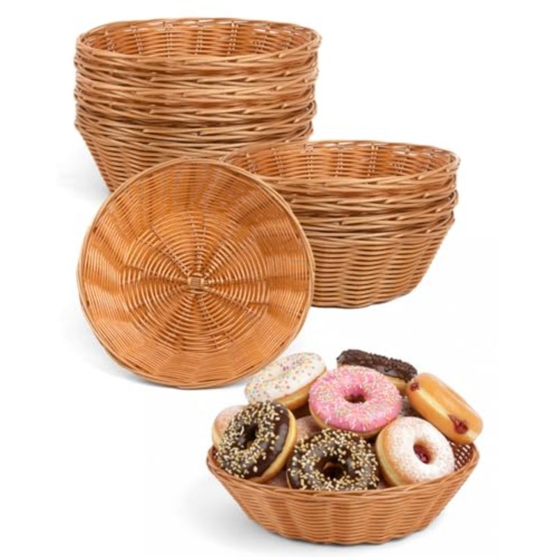 Woven Bread Baskets, 14 Pack Plastic Round Baskets for Serving, Food Storage Baskets for Fruits, Vegetables, Snacks, Small Woven Baskets for Gifts, Decorative Storage and Kitchen Organization - Image 1