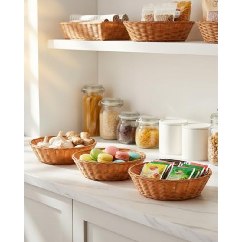 Woven Bread Baskets, 14 Pack Plastic Round Baskets for Serving, Food Storage Baskets for Fruits, Vegetables, Snacks, Small Woven Baskets for Gifts, Decorative Storage and Kitchen Organization - Image 5