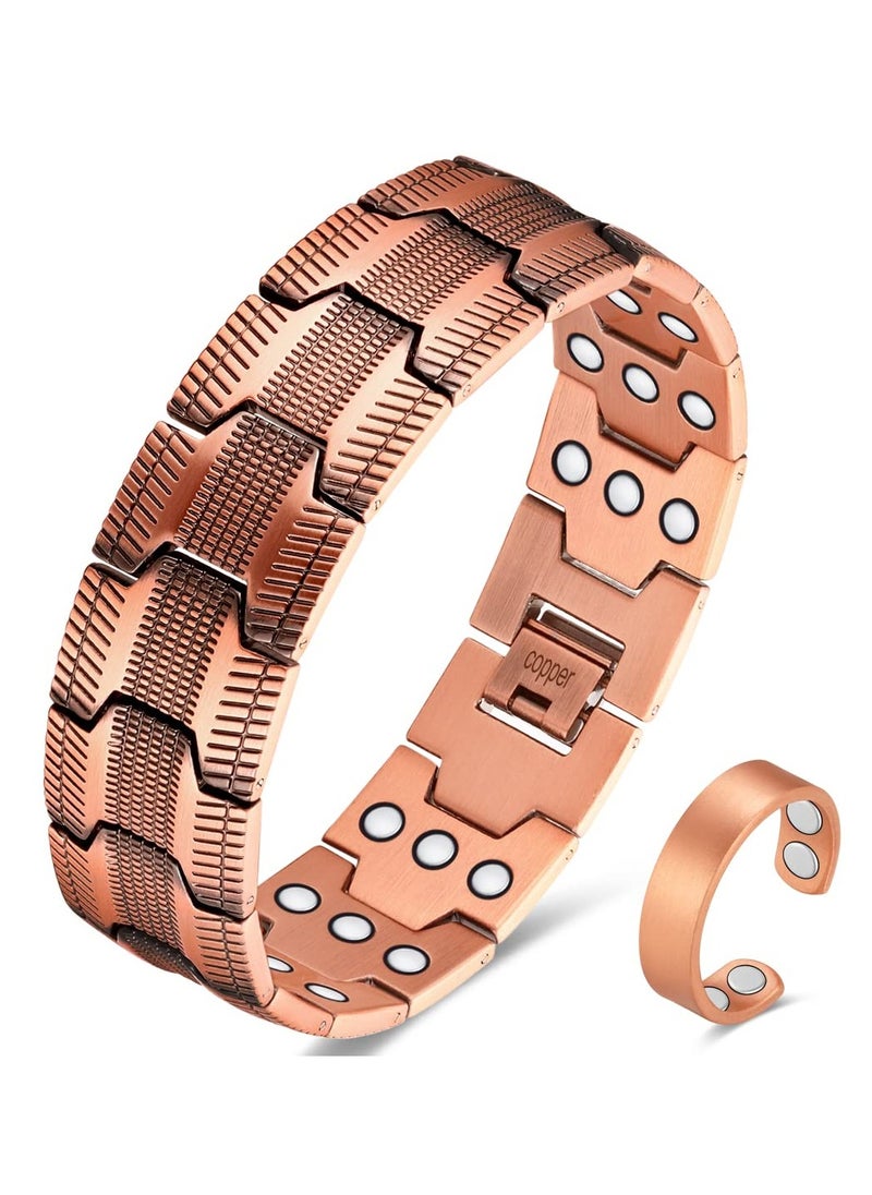 SYOSI - Copper Bracelet for Men, Magnetic Therapy Bracelet for Arthritis Pain Relief Ultra Strength 3500 Gauss Double Row Magnets, 99.9% Pure Copper Magnetic Bracelet Adjustable Length Jewelry Gifts - Image 1