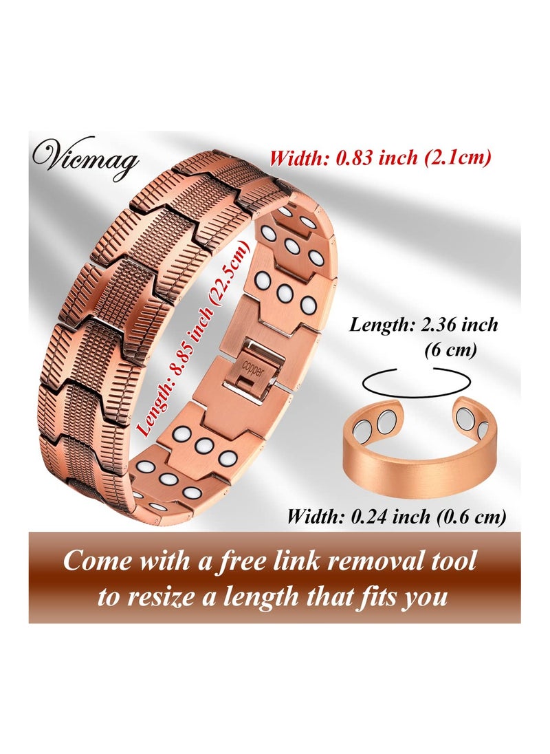 SYOSI - Copper Bracelet for Men, Magnetic Therapy Bracelet for Arthritis Pain Relief Ultra Strength 3500 Gauss Double Row Magnets, 99.9% Pure Copper Magnetic Bracelet Adjustable Length Jewelry Gifts - Image 1