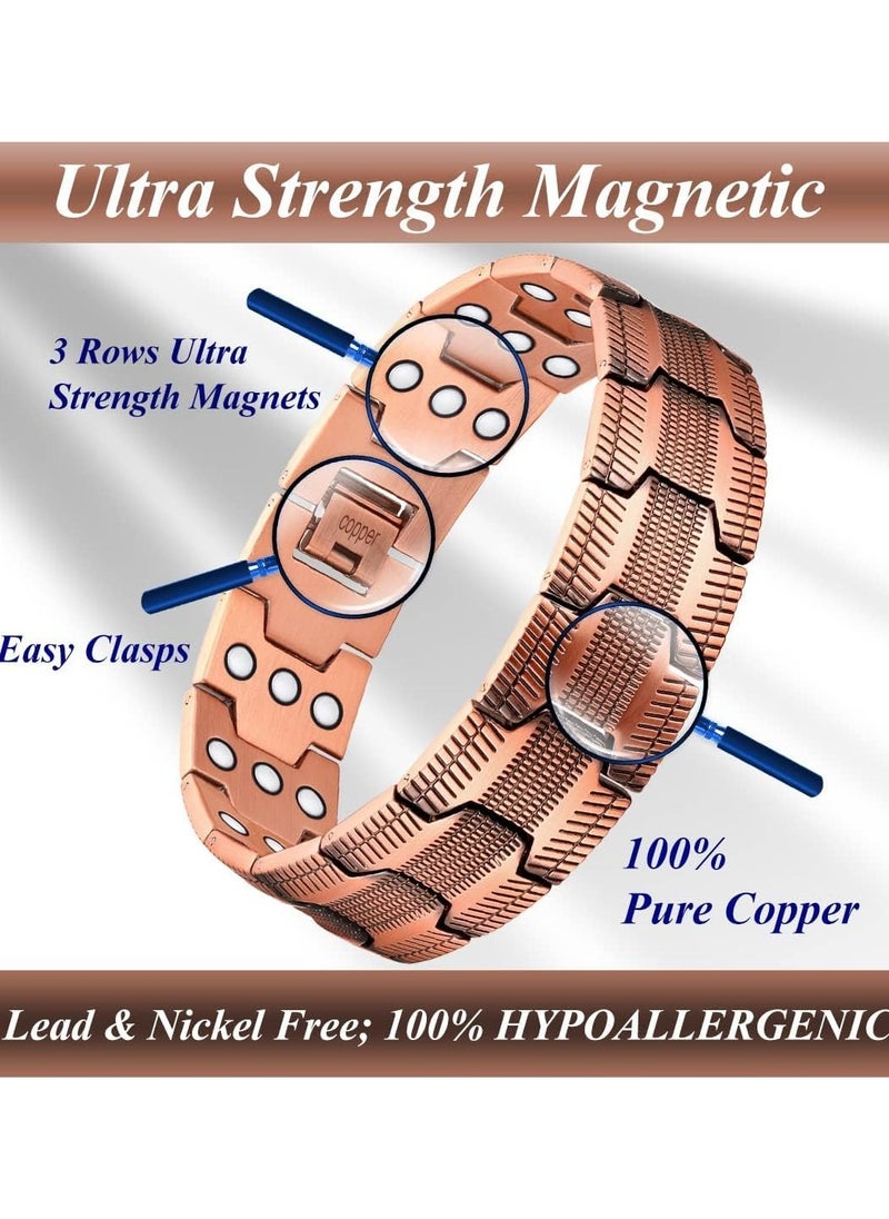 SYOSI - Copper Bracelet for Men, Magnetic Therapy Bracelet for Arthritis Pain Relief Ultra Strength 3500 Gauss Double Row Magnets, 99.9% Pure Copper Magnetic Bracelet Adjustable Length Jewelry Gifts - Image 1