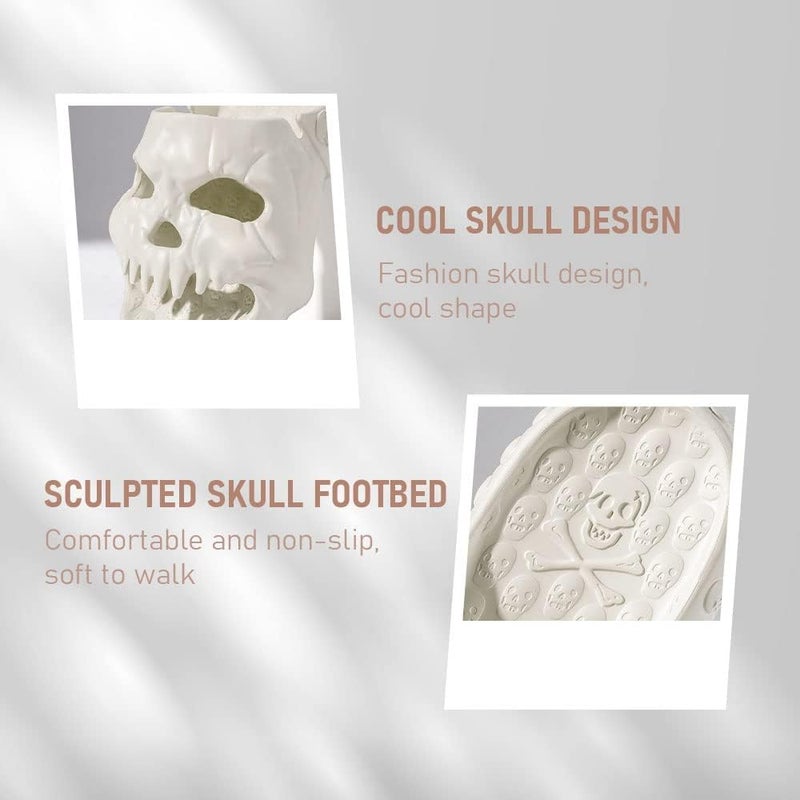 comfrt Skull Design Single Band Slides, 2023 New Skull Design Single Band Slides, Thick Bottom Couple Beach Sandals, Unique Non-Slip Slippers Cloud Slippers for Women and Men's (5-6, Black) - Image 3