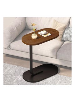 XICEN C Shaped Side Table, Modern C Shaped End Table for Small Spaces, Small Couch Side Tables That Slide Under, Wood Coffee Table for Sofa and Bed, 18”L X 12”W Tabletop (Walnut+Black)  - Image 1