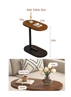 XICEN C Shaped Side Table, Modern C Shaped End Table for Small Spaces, Small Couch Side Tables That Slide Under, Wood Coffee Table for Sofa and Bed, 18”L X 12”W Tabletop (Walnut+Black)  - Image 2