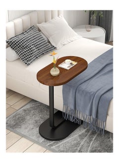 XICEN C Shaped Side Table, Modern C Shaped End Table for Small Spaces, Small Couch Side Tables That Slide Under, Wood Coffee Table for Sofa and Bed, 18”L X 12”W Tabletop (Walnut+Black)  - Image 3