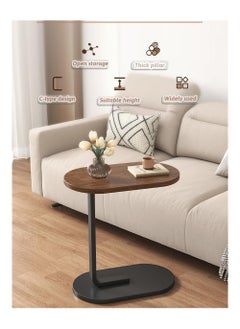 XICEN C Shaped Side Table, Modern C Shaped End Table for Small Spaces, Small Couch Side Tables That Slide Under, Wood Coffee Table for Sofa and Bed, 18”L X 12”W Tabletop (Walnut+Black)  - Image 5