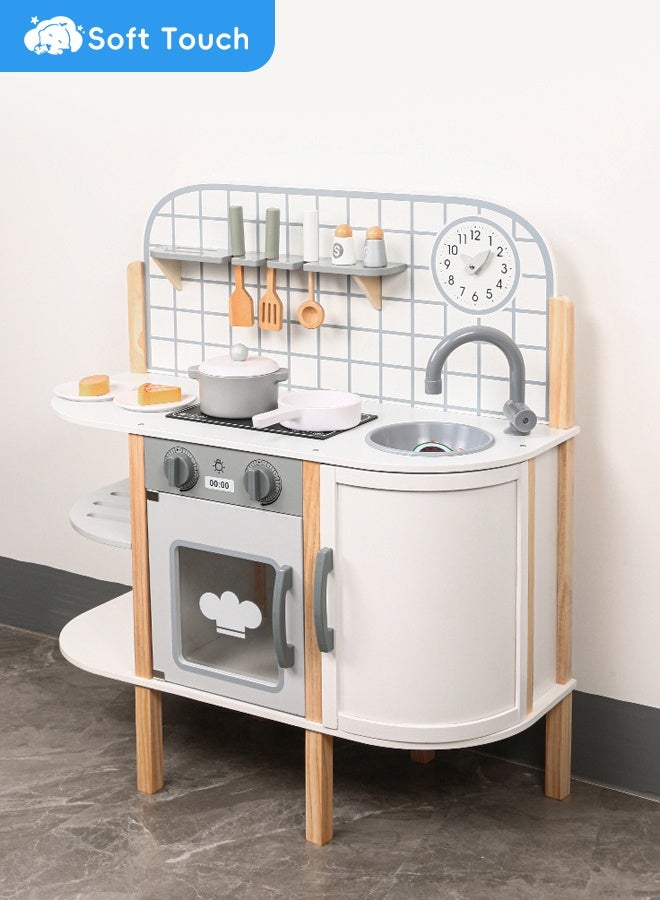 Soft Touch Play Kitchen for Kids, Wooden Play Kitchen Set Modern Pretend Play Kitchen Set for Toddlers, Cooking Set for Kids, Gift for Boys & Girls 36 Months+  - Image 2