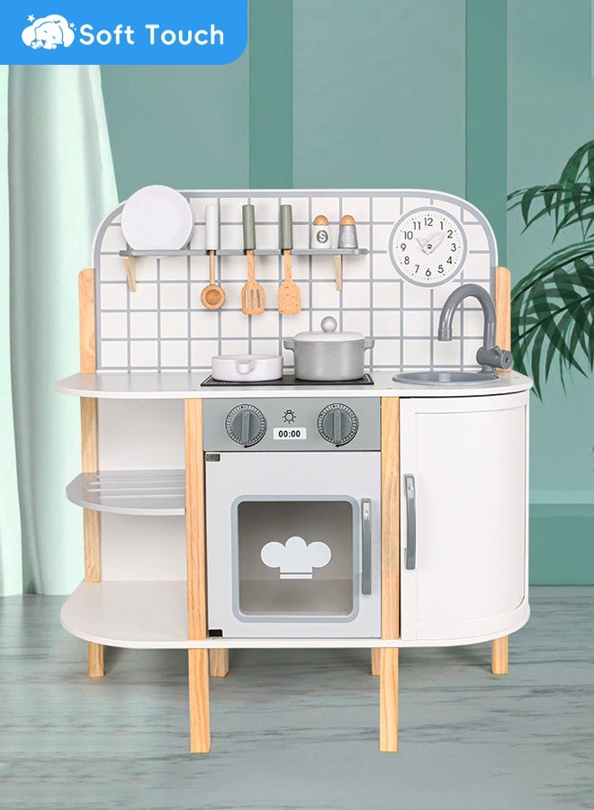 Soft Touch Play Kitchen for Kids, Wooden Play Kitchen Set Modern Pretend Play Kitchen Set for Toddlers, Cooking Set for Kids, Gift for Boys & Girls 36 Months+  - Image 1