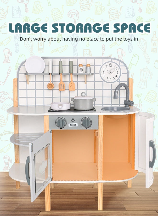 Soft Touch Play Kitchen for Kids, Wooden Play Kitchen Set Modern Pretend Play Kitchen Set for Toddlers, Cooking Set for Kids, Gift for Boys & Girls 36 Months+  - Image 4