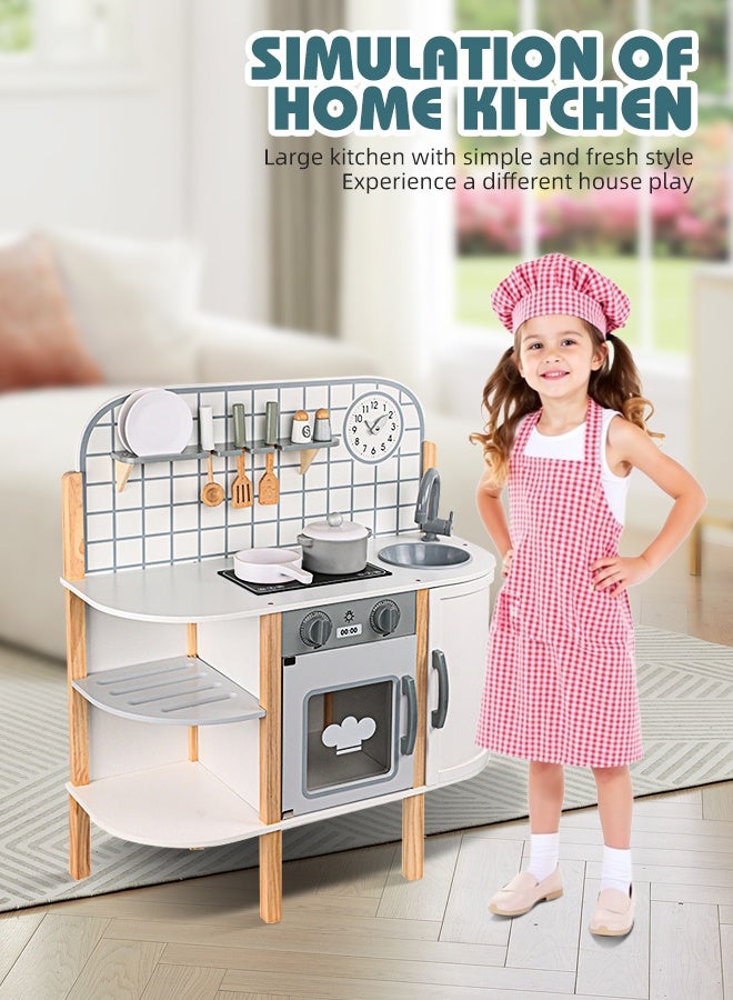 Soft Touch Play Kitchen for Kids, Wooden Play Kitchen Set Modern Pretend Play Kitchen Set for Toddlers, Cooking Set for Kids, Gift for Boys & Girls 36 Months+  - Image 3
