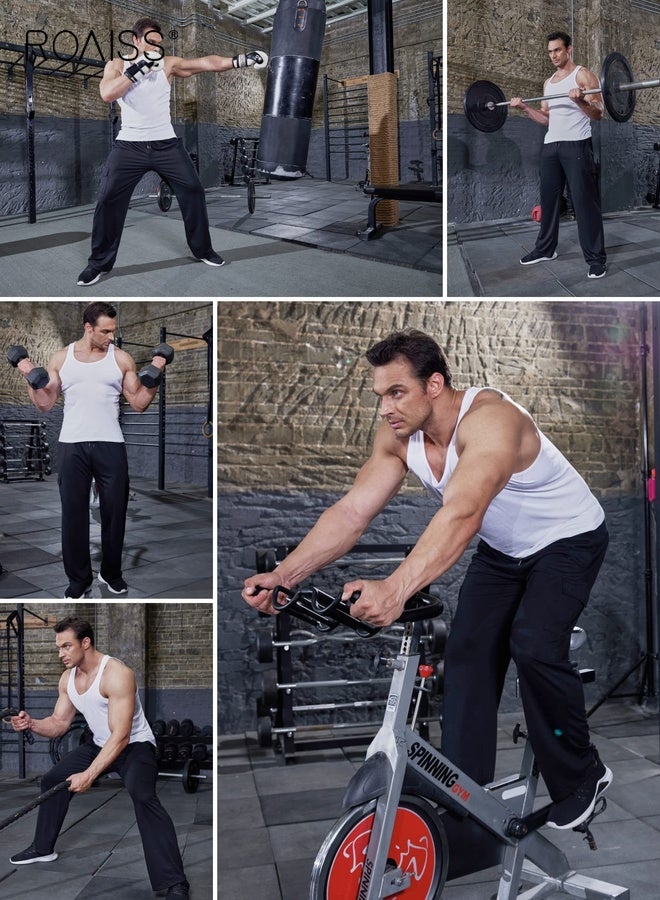 رويس بنطلون رياضي رجالي كارجو بقصة مستقيمة، بنطلون رياضي فضفاض لليوجا مع جيوب، بنطلون رياضي للجري واللياقة البدنية والتدريب النشط في الهواء الطلق، لون سادة - Image 5