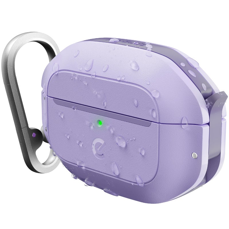 Keybudz for AirPods Pro 2 Case with Lock Fully Waterproof AirPods Pro 2nd Generation Case Cover Keychain Rugged Tough Protection Hard Shell and Carabiner for USBCLightning Wild Lavender - Image 2