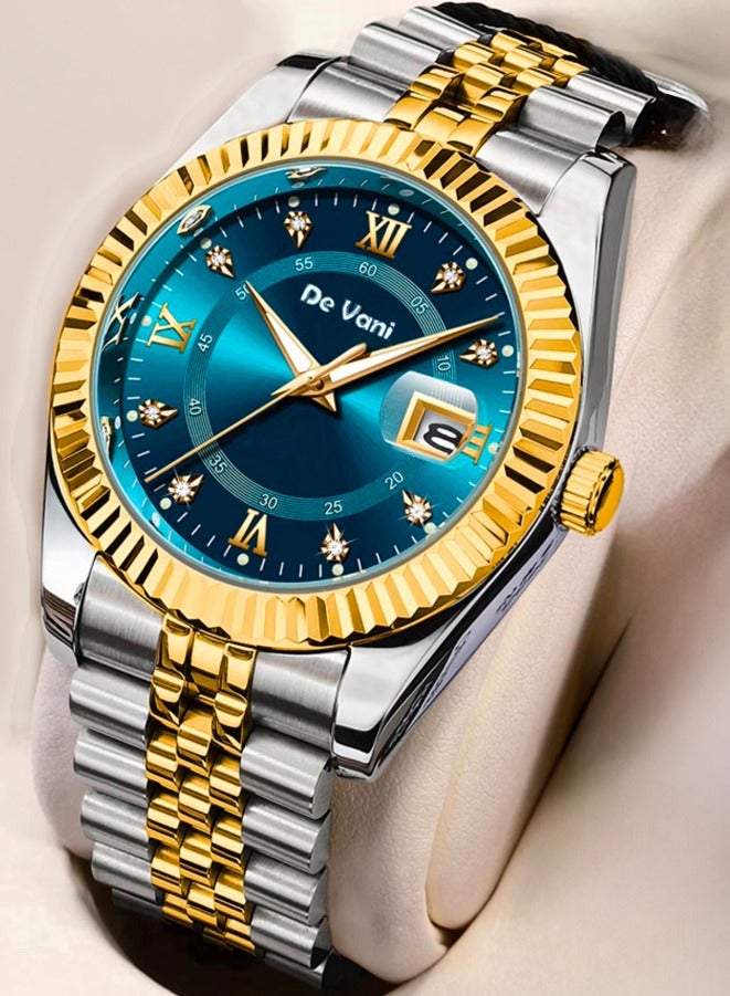 دي فاني ساعة يد للرجال من دي فاني ستانلس ستيل أنالوج بعقارب مع تقويم شهري - Image 1